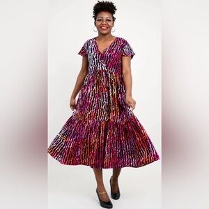 BLUE SKY Sz 3X Julie Electric Pink Tiered Short Sleeve V-Neck Dress New with Tag